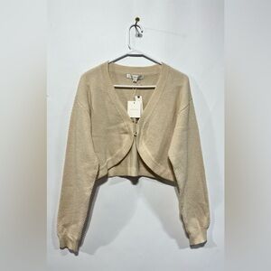 FLAT WHITE By Anthropologie Waffle Knit Cream Cropped Sweater Size M/L NWT